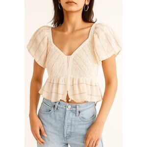 Urban Outfitters Boho Balloon Sleeve Cream Pink Striped Lace Romantic Feminine